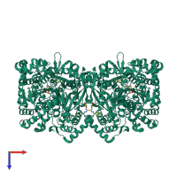 Homo dimeric assembly 1 of PDB entry 3ms4 coloured by chemically distinct molecules, top view.