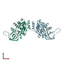 PDB entry 3ms9 coloured by chain, front view.