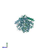 PDB entry 3ms9 coloured by chain, side view.