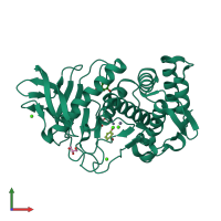 PDB entry 3msa coloured by chain, front view.