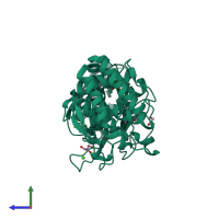 PDB entry 3msa coloured by chain, side view.