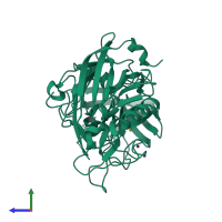 PDB entry 3msl coloured by chain, side view.