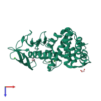 PDB entry 3msn coloured by chain, top view.