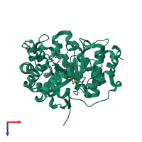 PDB entry 3msr coloured by chain, top view.