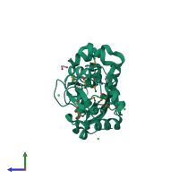 PDB entry 3mst coloured by chain, side view.