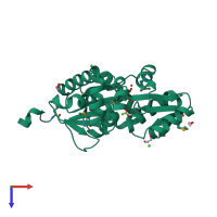 PDB entry 3mst coloured by chain, top view.