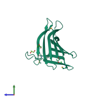 PDB entry 3msw coloured by chain, side view.