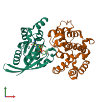 PDB entry 3msx coloured by chain, front view.