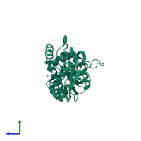 PDB entry 3mt0 coloured by chain, side view.
