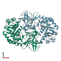 PDB entry 3mt1 coloured by chain, front view.