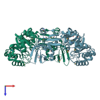 PDB entry 3mt1 coloured by chain, top view.