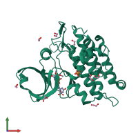 Monomeric assembly 1 of PDB entry 3mtf coloured by chemically distinct molecules, front view.