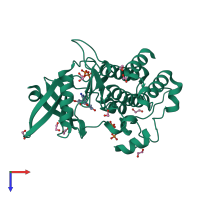Monomeric assembly 1 of PDB entry 3mtf coloured by chemically distinct molecules, top view.