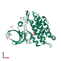Monomeric assembly 2 of PDB entry 3mtf coloured by chemically distinct molecules, front view.