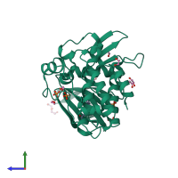 Monomeric assembly 2 of PDB entry 3mtf coloured by chemically distinct molecules, side view.