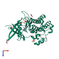 Monomeric assembly 2 of PDB entry 3mtf coloured by chemically distinct molecules, top view.