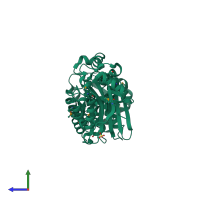 PDB entry 3mtj coloured by chain, side view.