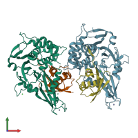 PDB entry 3mtn coloured by chain, front view.
