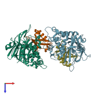 PDB entry 3mtn coloured by chain, top view.