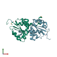 PDB entry 3mtq coloured by chain, front view.
