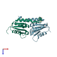 PDB entry 3mtq coloured by chain, top view.