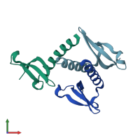 PDB entry 3mts coloured by chain, front view.