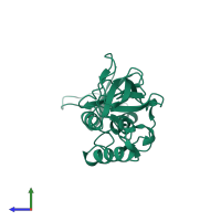 PDB entry 3mtv coloured by chain, side view.