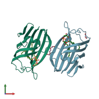 PDB entry 3mtx coloured by chain, front view.