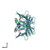 PDB entry 3mtx coloured by chain, side view.