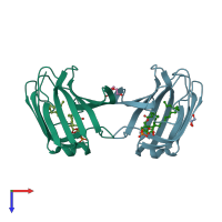 PDB entry 3mtx coloured by chain, top view.