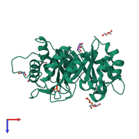 PDB entry 3mu7 coloured by chain, top view.