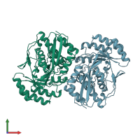 PDB entry 3muc coloured by chain, front view.