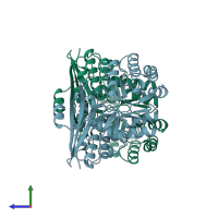 PDB entry 3muc coloured by chain, side view.