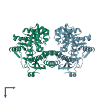 PDB entry 3muc coloured by chain, top view.