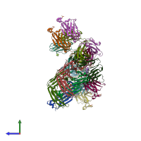 PDB entry 3mug coloured by chain, side view.