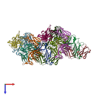 PDB entry 3mug coloured by chain, top view.