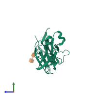 PDB entry 3muh coloured by chain, side view.