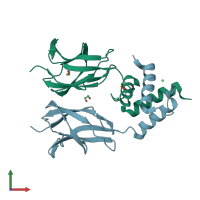 PDB entry 3muj coloured by chain, front view.