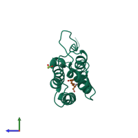 PDB entry 3mul coloured by chain, side view.