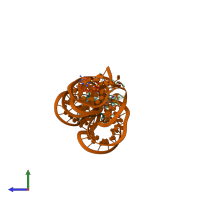 PDB entry 3mum coloured by chain, side view.
