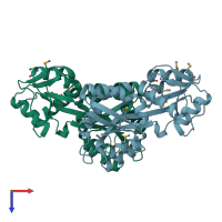 PDB entry 3muq coloured by chain, top view.