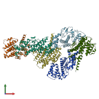 PDB entry 3mv2 coloured by chain, front view.