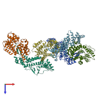 PDB entry 3mv2 coloured by chain, top view.