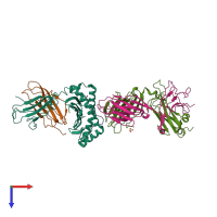 PDB entry 3mv9 coloured by chain, top view.