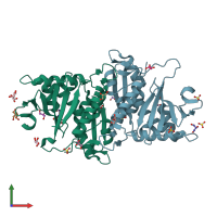 PDB entry 3mvg coloured by chain, front view.