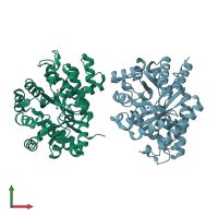 PDB entry 3mvi coloured by chain, front view.