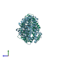 PDB entry 3mvi coloured by chain, side view.