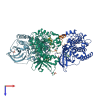 PDB entry 3mvj coloured by chain, top view.