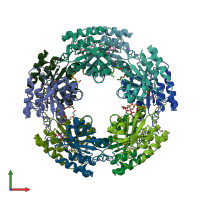 PDB entry 3mvk coloured by chain, front view.