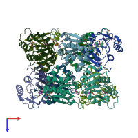 PDB entry 3mvk coloured by chain, top view.